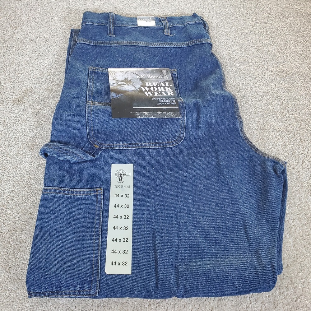 RK Brand Men's Carpenter Jeans Blue Denim 44X32 Relaxed Fit Real Work Wear NWTGS